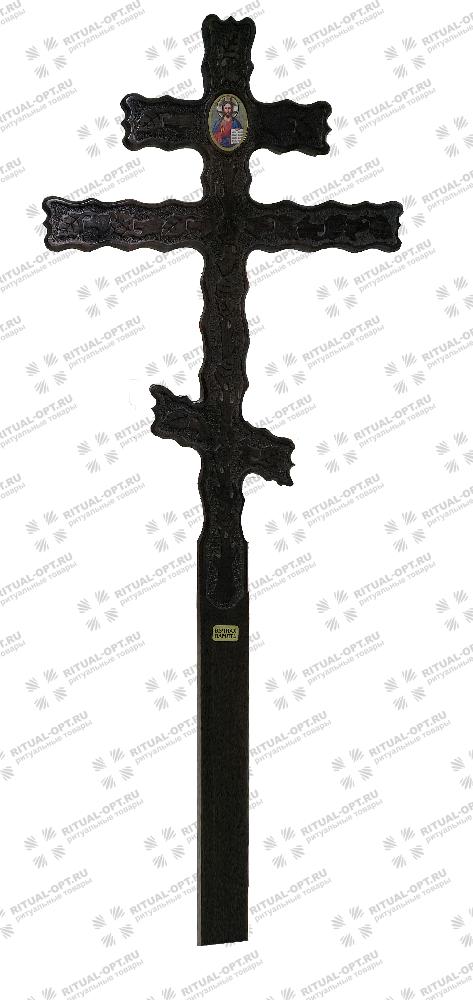 Крест "Художественный" березка-волна с иконой Исус, сосна, темный