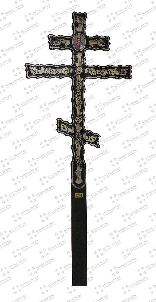 Крест "Художественный" березка-волна с иконой Исус, сосна, светлый