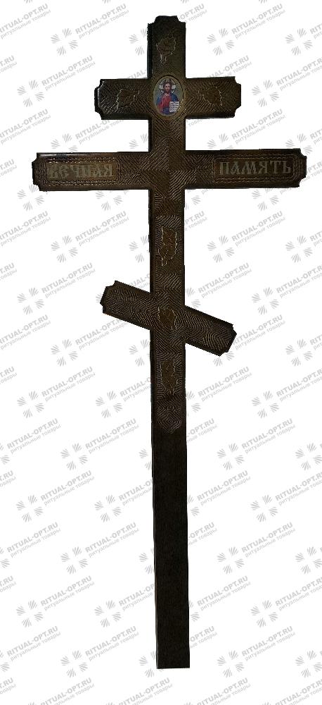 Крест "Художественный" Прямой,лист Березы, с иконой Исус, сосна, темный